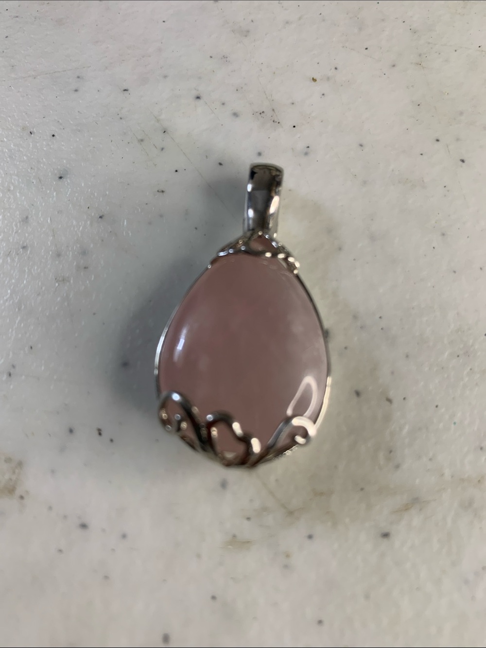 Silver Teardrop Rose Quartz Stone Pendant - Elegant Women's Jewelry
